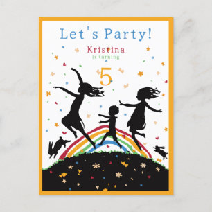 Rainbow Colourful Kids Birthday Invitation Postcard