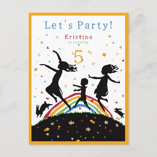 Rainbow Colourful Kids Birthday Invitation Postcard (Front)