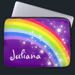 Rainbow colourful kids name purple  laptop sleeve<br><div class="desc">Graphic purple sky colourful rainbow stars case,  personalize with your own name,  currently reads Juliana. Designed by Sarah Trett for www.mylittleeden.com on Zazzle.</div>