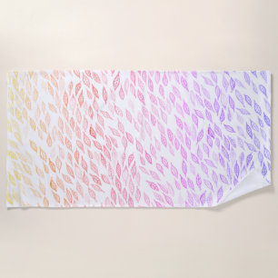 Rainbow Colourful Leaves Feather Watercolor Patter Beach Towel