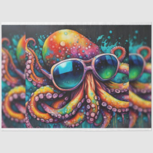 Rainbow Colourful Octopus with Sunglasses Decoupag Tissue Paper