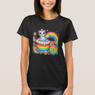 Rainbow Colourful Party Kitten Lover Birthday Cake T-Shirt