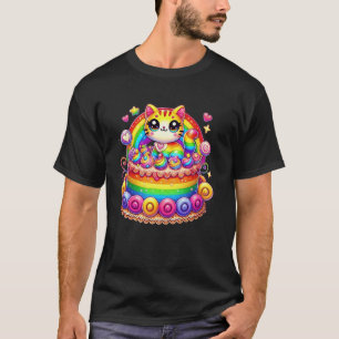 Rainbow Colourful Party Kitten Lover Birthday Cake T-Shirt
