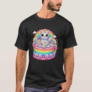 Rainbow Colourful Party Kitten Lover Birthday Cake T-Shirt