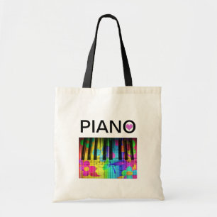 Rainbow Colourful Piano Keyboard and Notes Tote Bag