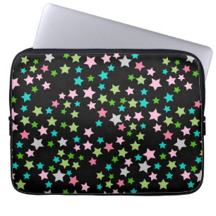 Rainbow Colourful Stars Black Starry Night Laptop Sleeve