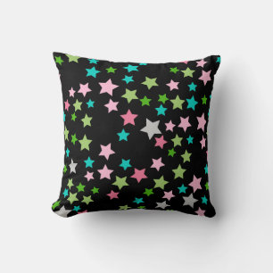 Rainbow Colourful Stars Black Starry Night Throw Pillow