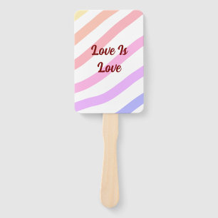 Rainbow colourful stripes pastel love is love prid hand fan