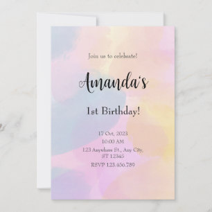 Rainbow Colourful Watercolor First Birthday Invitation