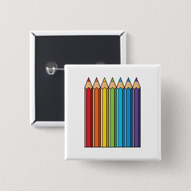 Rainbow Colouring Pencils 2 Inch Square Button (Front & Back)