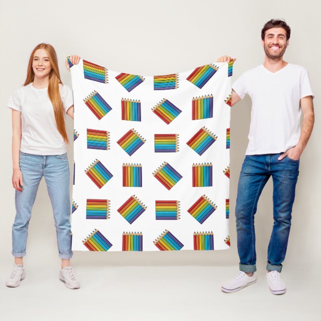 Rainbow Colouring Pencils Fleece Blanket (In Situ)
