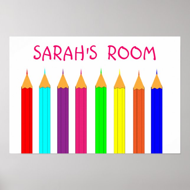 Rainbow Colouring Pencils Kids Name Picture Poster (Front)