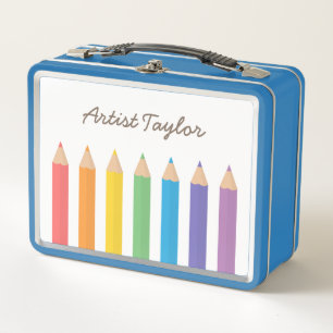 Rainbow Colouring Pencils Kids Personalized Metal Lunch Box