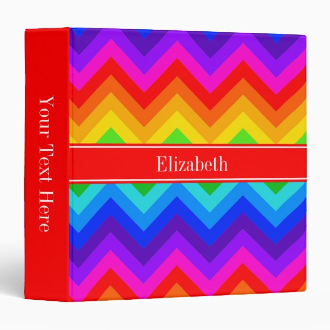 Rainbow Colours #2 LG Chevron Brt Red Name Monogra Binder (Front/Spine)
