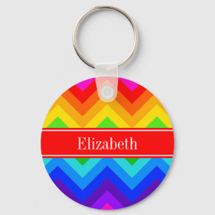 Rainbow Colours #2 LG Chevron Brt Red Name Monogra Keychain