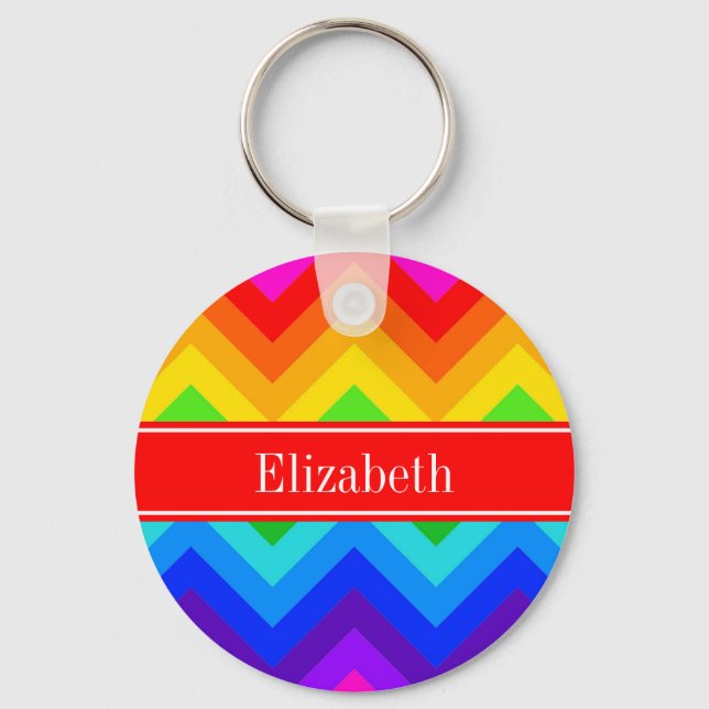 Rainbow Colours #2 LG Chevron Brt Red Name Monogra Keychain (Front)