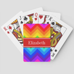 Rainbow Colours #2 LG Chevron Brt Red Name Monogra Playing Cards