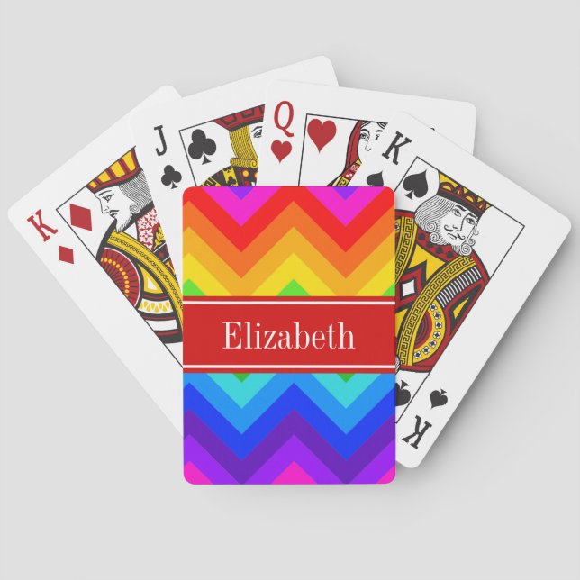 Rainbow Colours #2 LG Chevron Brt Red Name Monogra Playing Cards (Back)