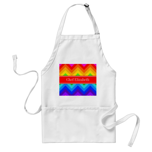 Rainbow Colours #2 LG Chevron Brt Red Name Monogra Standard Apron (Front)