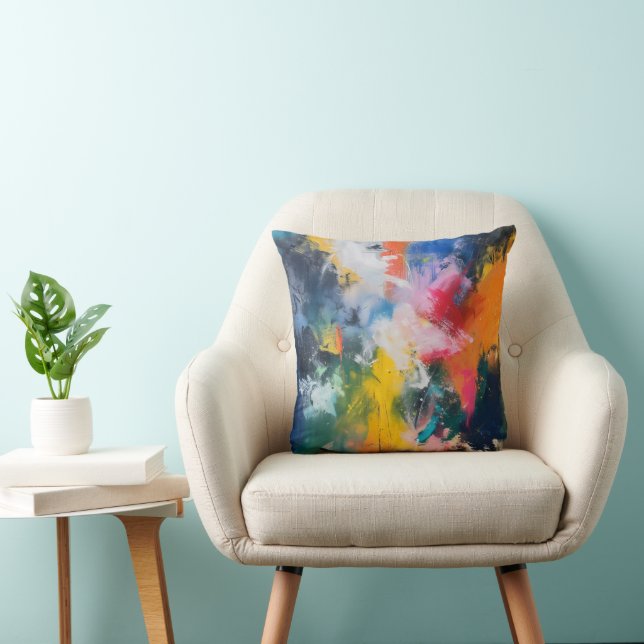Rainbow Colours Abstract Art Throw Pillow (Chair)