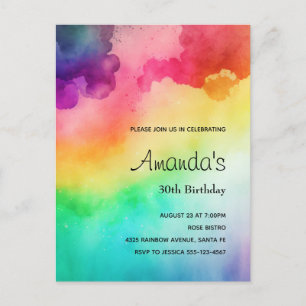 Rainbow Colours Abstract Design Birthday Invite Postcard