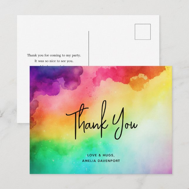 Rainbow Colours Abstract Design - Thank You Postcard (Front/Back)