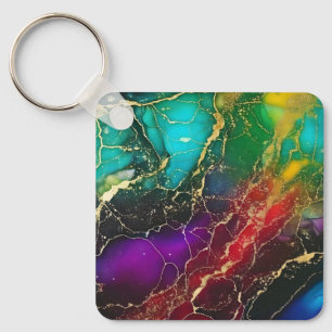 Rainbow Colours Alcohol Ink Tote Keychain
