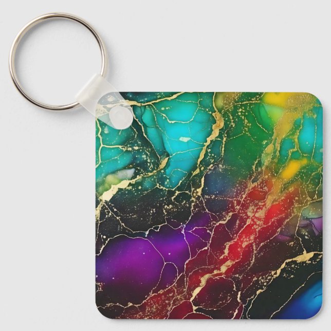 Rainbow Colours Alcohol Ink Tote Keychain (Front)