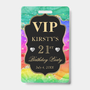 Rainbow Colours and Gold Glitter Agate Birthday VI Badge
