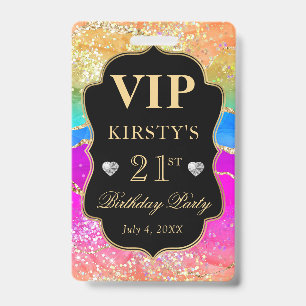Rainbow Colours and Gold Glitter Agate Birthday VI Badge