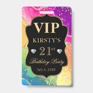 Rainbow Colours and Gold Glitter Agate Birthday VI Badge