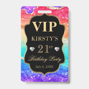 Rainbow Colours and Gold Glitter Agate Birthday VI Badge
