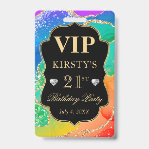 Rainbow Colours and Gold Glitter Agate Birthday VI Badge