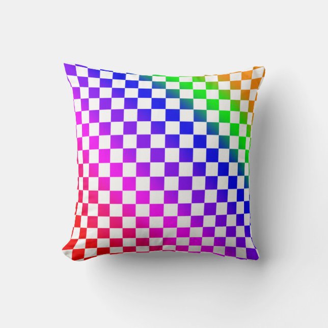 Rainbow Colours and White Chequered Pattern Throw Pillow (Front)