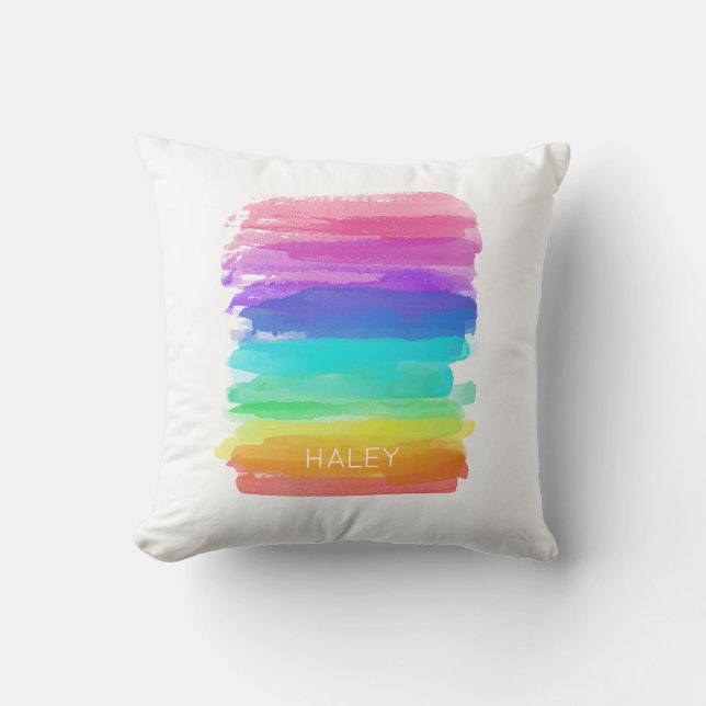 Rainbow Colours Artist Brushstrokes NAME Home Deco Throw Pillow (Front)