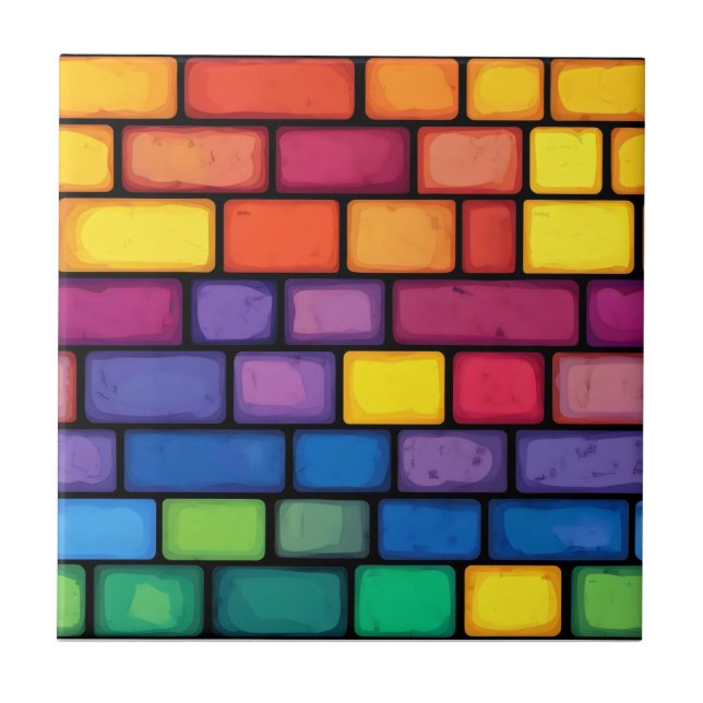 Rainbow Colours Brick Pattern Tile (Front)