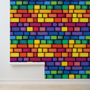 Rainbow Colours Brick Pattern Wallpaper