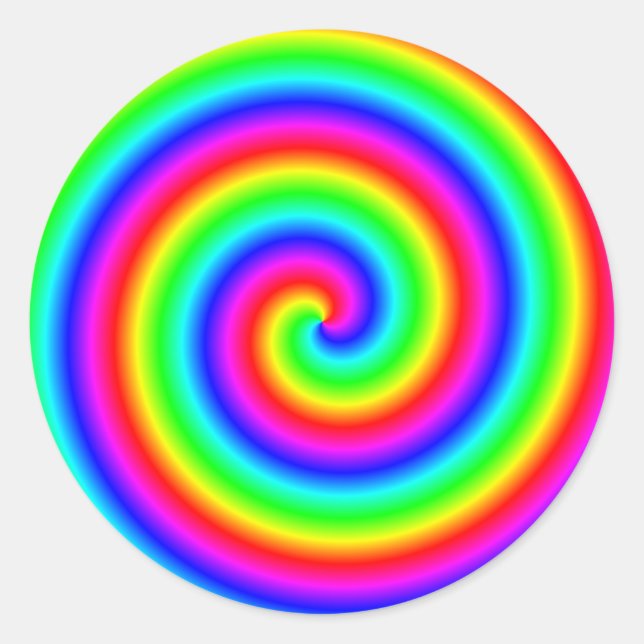 Rainbow Colours. Bright and Colourful Spiral. Classic Round Sticker (Front)