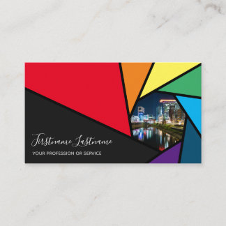 Rainbow colours camera aperture for Photographers Business Card