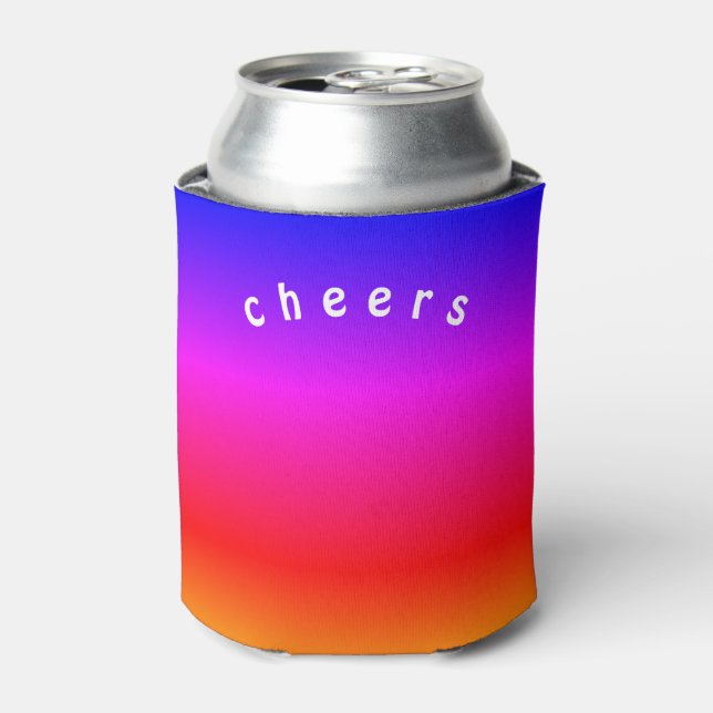 Rainbow Colours Can Cooler with Text - Cheers (Can Front)
