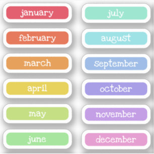 Rainbow Colours Charming Name of the Months Labels