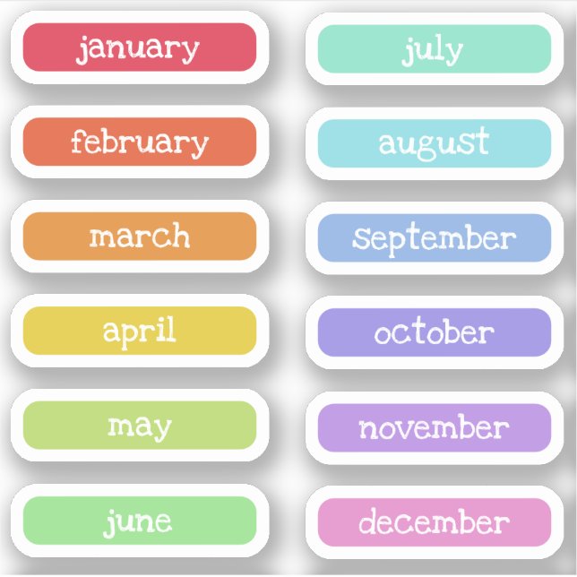 Rainbow Colours Charming Name of the Months Labels (Front)