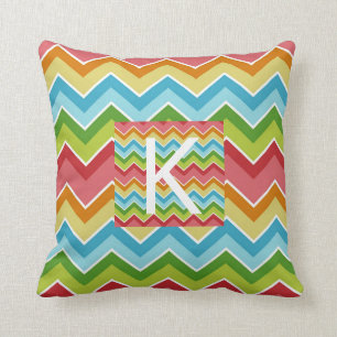 Rainbow colours chevron pattern Monogram Throw Pillow