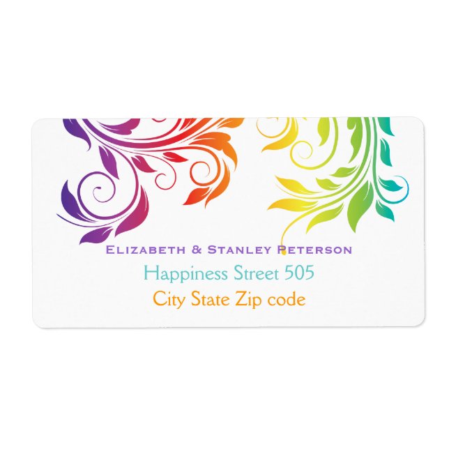 Rainbow colours colourful scroll leaf wedding (Front)