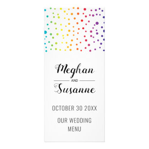 Rainbow colours confetti, trees wedding menu card