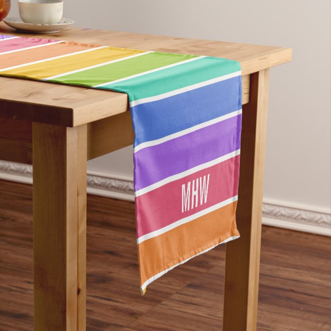 Rainbow Colours custom monogram table runners (In Situ)