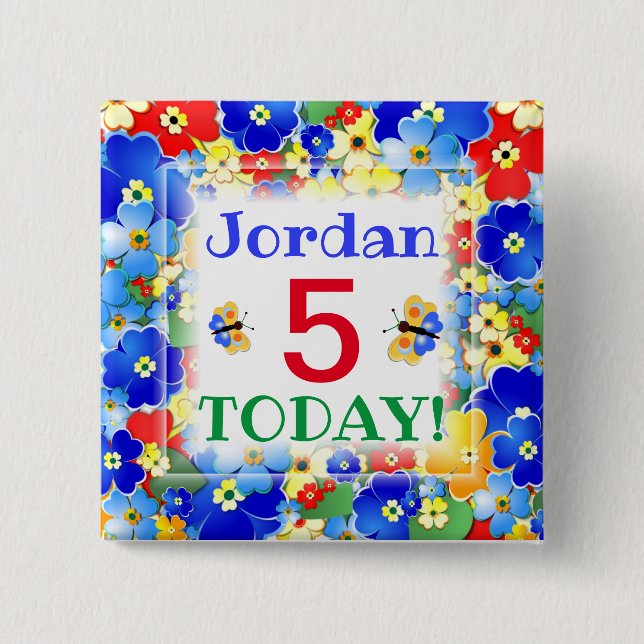 Rainbow Colours Customizable Age 2 Inch Square Button (Front)