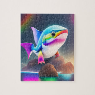 Rainbow Colours Cute Big Shark Jigsaw Puzzle