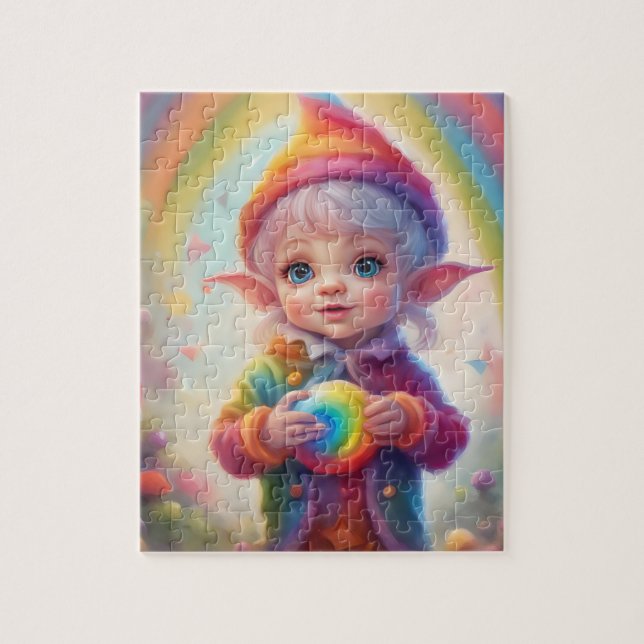 Rainbow Colours Cute Little Elf Jigsaw Puzzle (Vertical)
