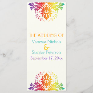 Rainbow colours damask wedding program